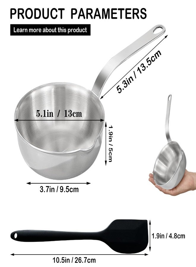 Bigwinyep Mini Egg Pan, 304 Stainless Steel Omelet Pan, 5.1Inch Sauce Pan Mini Skillet for Butter Warmer Small Pot Cooking with 10.5" Scraper - Image 2
